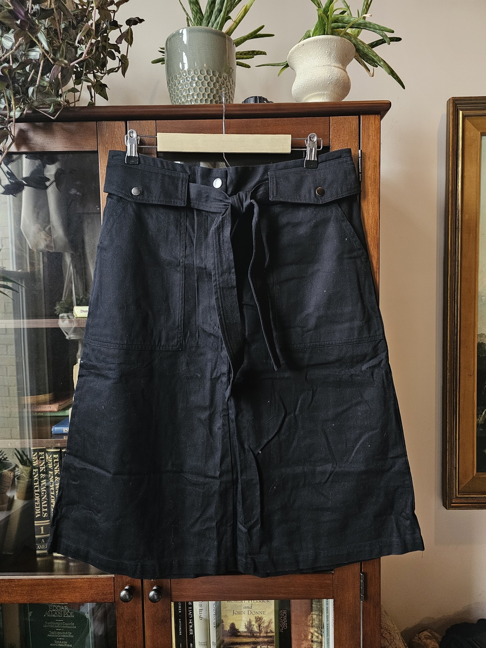 Banana Republic | Black Cotton Utility Midi Skirt With Tie-Waist Belt